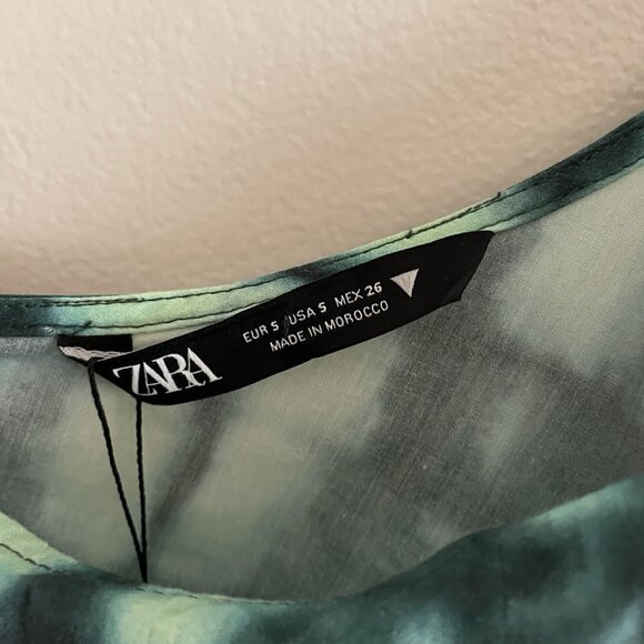 Zara Women S Green Tie Dye Printed Knot Hem Asymmetrical One Shoulder Top NWT - Picture 8 of 12